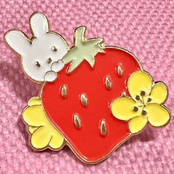 Kawaii Strawberry Bunny Enamel Pin - Picture 1 of 2
